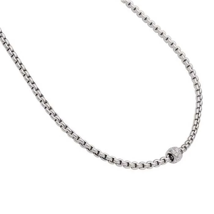 women's sterling silver necklaces -FOPE  Eka Collection 17" Flexible Rope Necklace with Diamonds in 18K White Gold