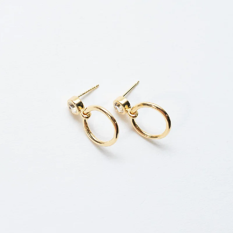 women's golden statement earrings -Gold Vermeil Door Knocker White Topaz Studs