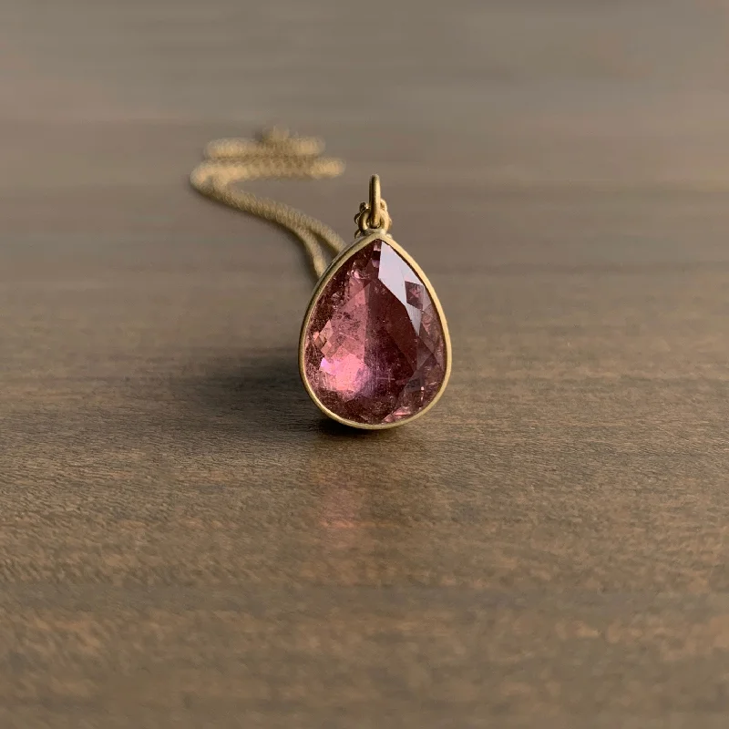 women's engagement necklaces -Rosy Tourmaline Teardrop Pendant