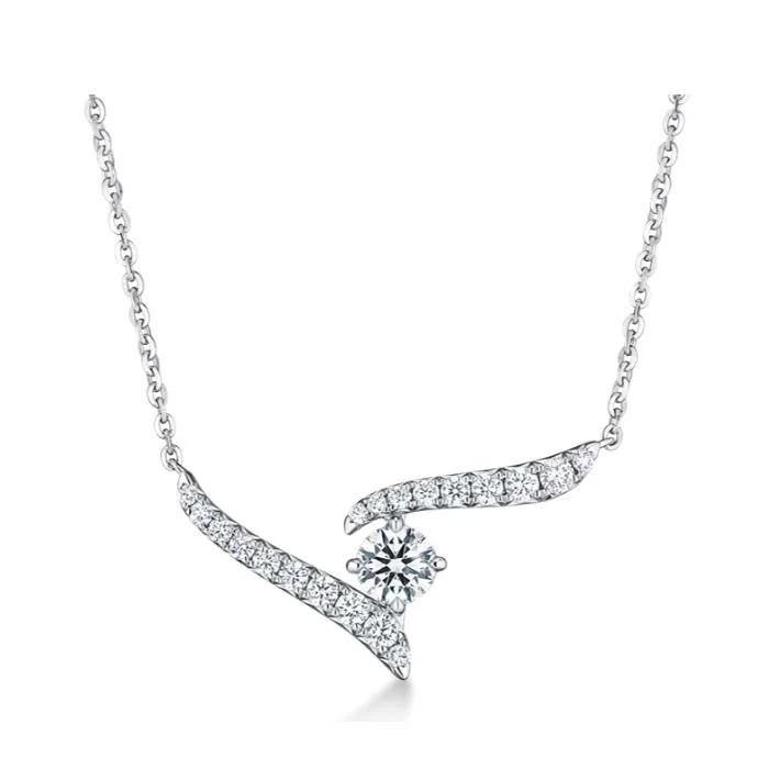 women's pendant chain necklaces -Hearts On Fire .40CTW Vela Crossover Pendant Necklace in 18K White Gold