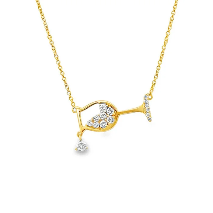 women's leather necklaces -Mountz Collection Wine Glass Diamond Pendant Necklace in 14K Yellow Gold