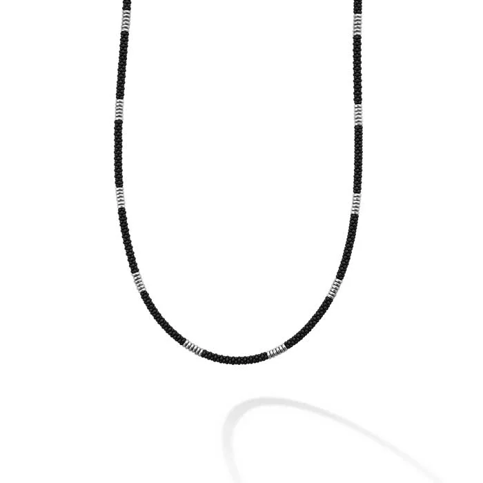 women's matching pendant necklaces -LAGOS Black Caviar Silver Station Matte Ceramic Beaded Necklace in Sterling Silver