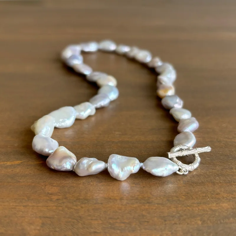 women's diamond necklaces -Silver Baroque Freshwater Pearl Strand