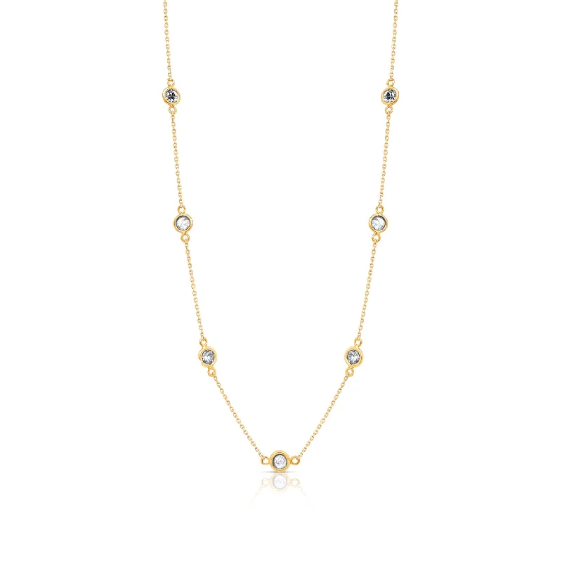 women's gold-plated necklaces -Diamond Station Necklace In 18K Yellow Gold