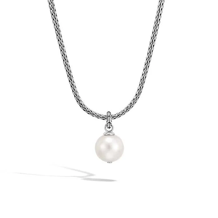 women's classic pearl necklaces -John Hardy Classic Chain Sterling Silver Adjustable Mini Chain Necklace and Pearl Pendant