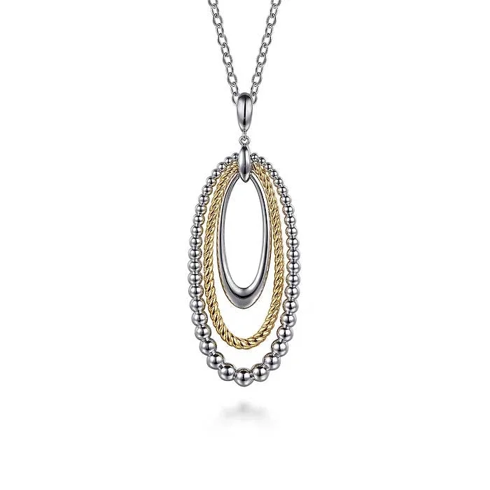 women's engraved necklaces -Gabriel & Co Bujukan Rope Circle Pendant Necklace in Sterling Silver and 14K Yellow Gold