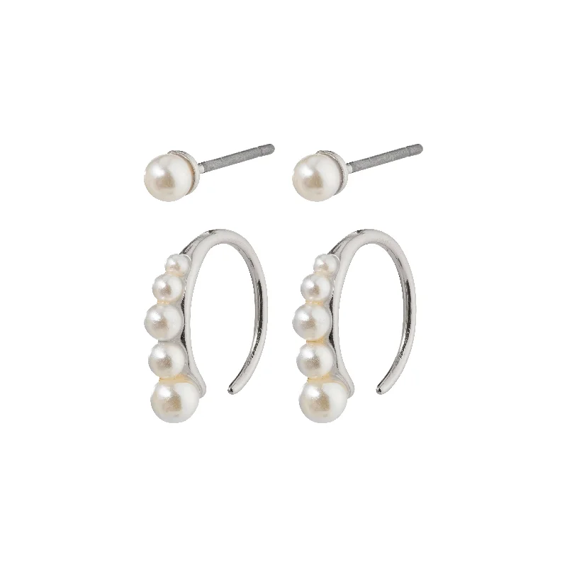 women's fashionable earrings -Native Beauty Pearl Silver Plated Earring Set