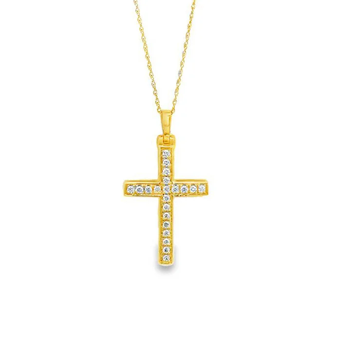 women's statement necklaces -Mountz Collection Diamond Cross Pendant Necklace in 14K Yellow Gold