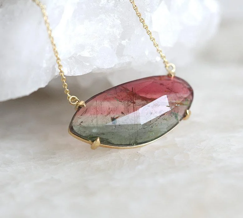 women's vintage necklaces -Watermelon Tourmaline & Diamond Necklace