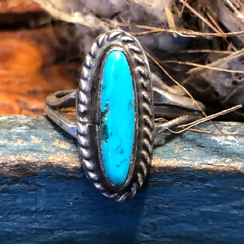 women's bridal rings -Vintage Navajo Sterling Silver Turquoise Ring Size 5