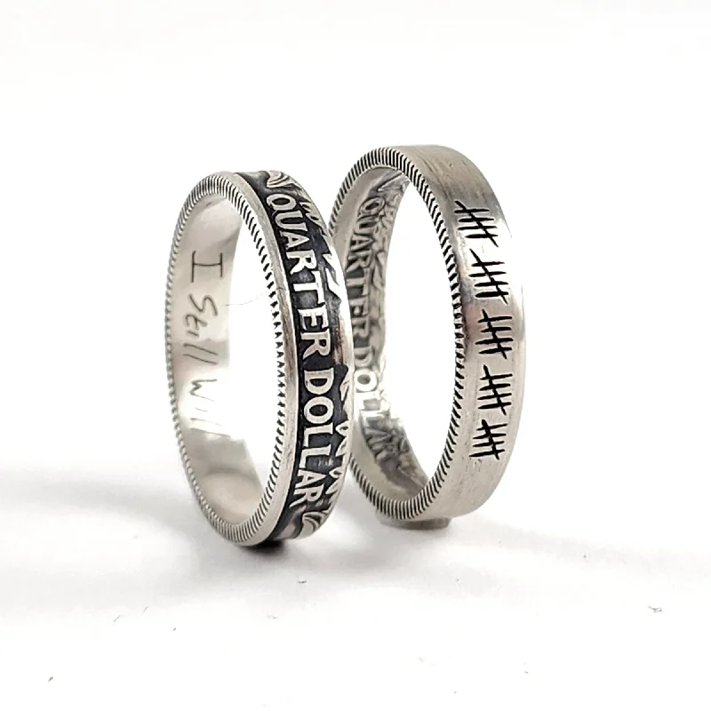 women's trendy rings -90% Silver Custom Engraved Narrow Band Quarter Ring - 25th Anniversary Gift