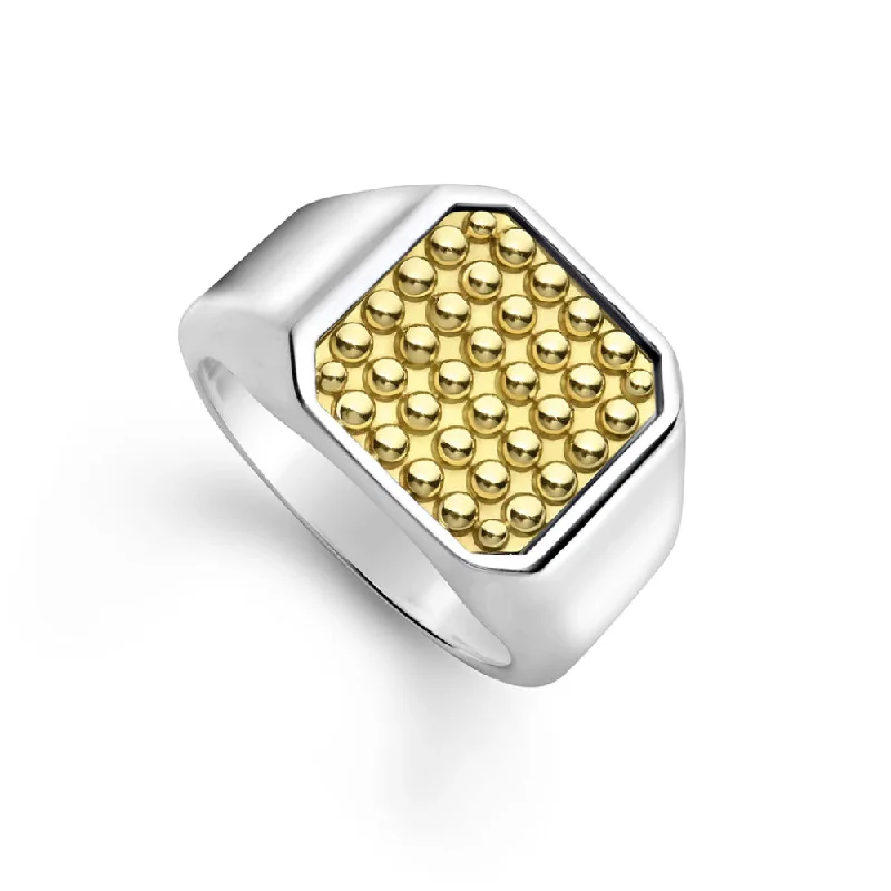 women's oval-cut engagement rings -Lagos Anthem Two-Tone Caviar Beaded Square Ring