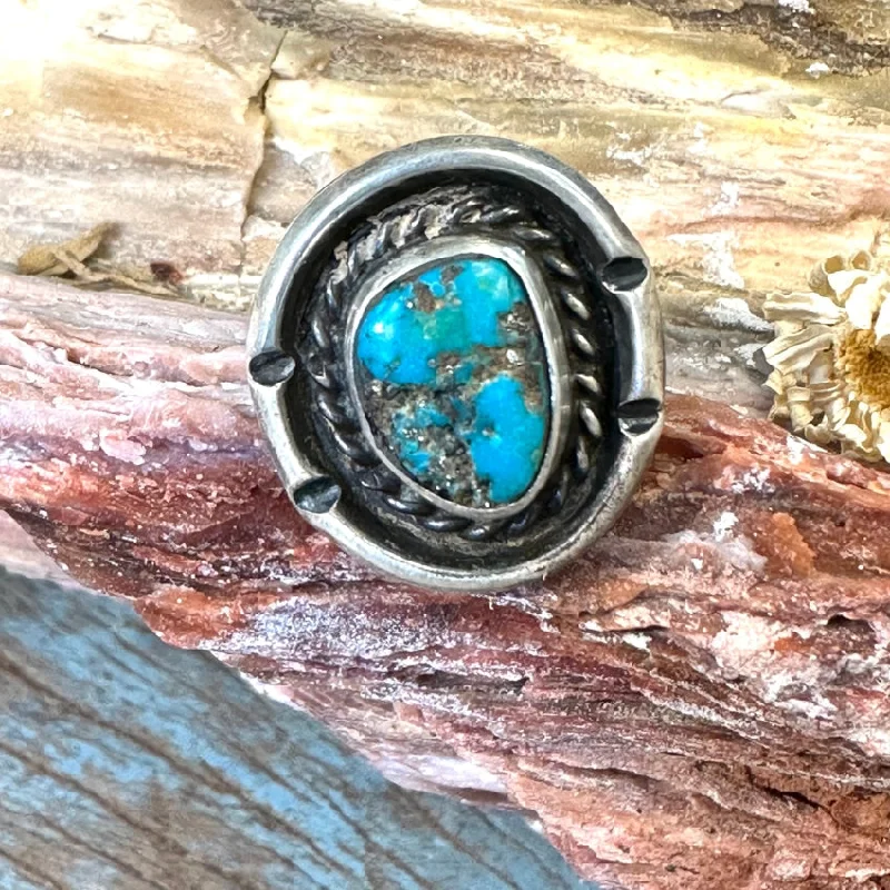 women's wedding ring sets -Vintage Navajo Sterling Silver Turquoise Ring Size 5