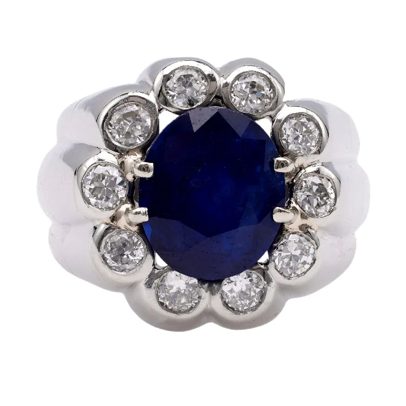 women's spiritual necklaces -Mid-Century French Sapphire and Diamond Platinum Ring