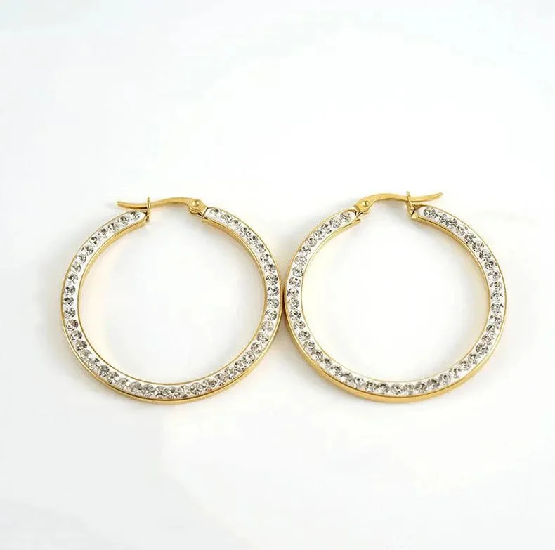 women's statement hoop earrings -Elegant 18K Gold Plated Zircon Hoop Earrings – Perfect for Any Occasion