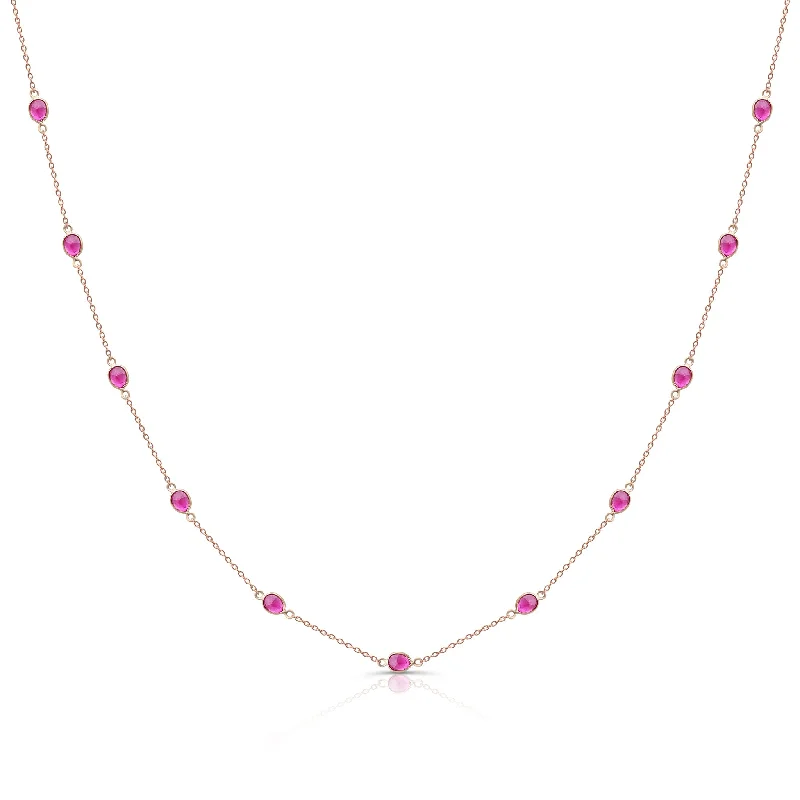 women's boho necklaces -Ruby Necklace Oval Station In 18K Rose Gold