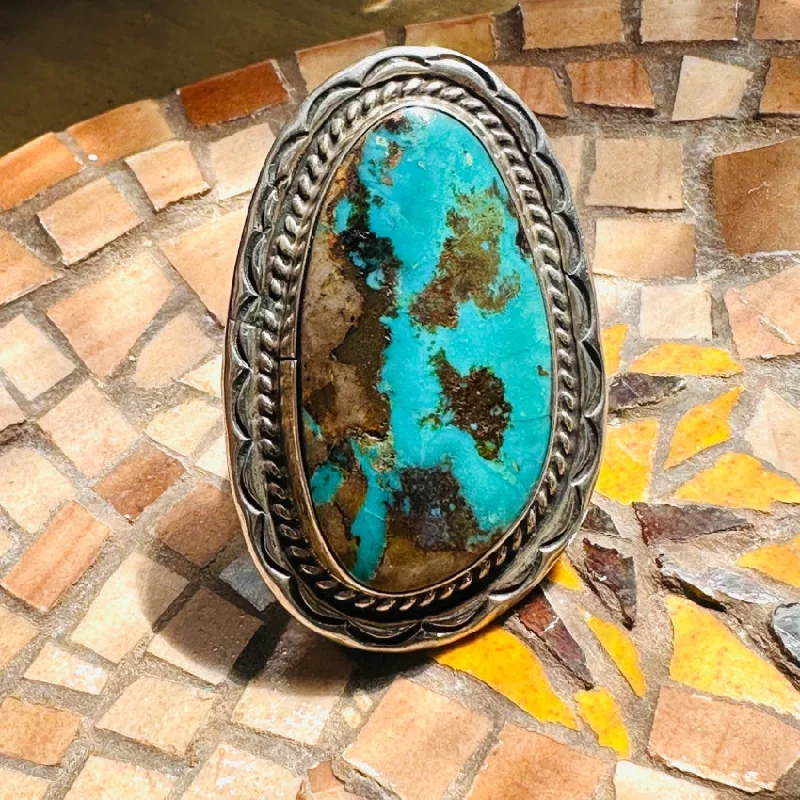 women's infinity rings -Vintage Navajo Sterling Silver Turquoise w/ Matrix Ring Size 7.5