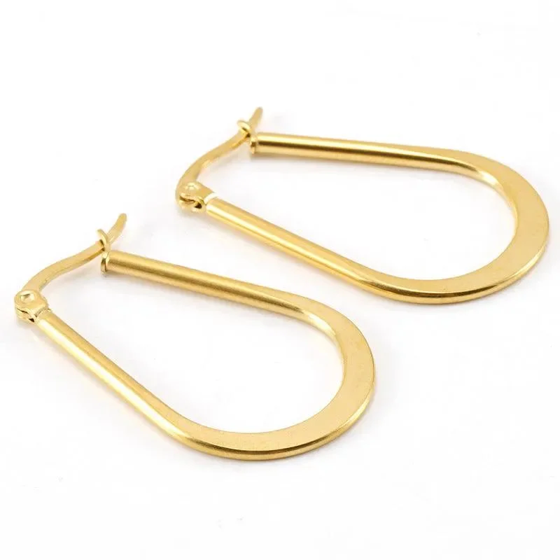 women's elegant drop earrings -Geometric Teardrop Gold Hoop Earrings – Sleek Modern Design