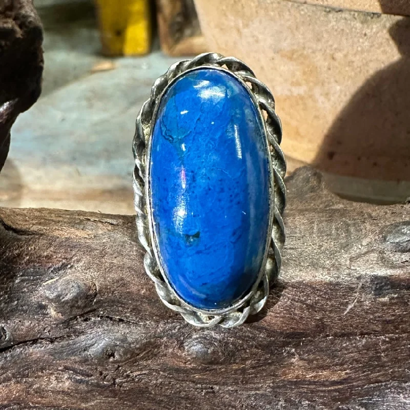 women's chunky rings -Sterling Silver Blue Lapis Lazuli Long Ring Size 5 Southwestern