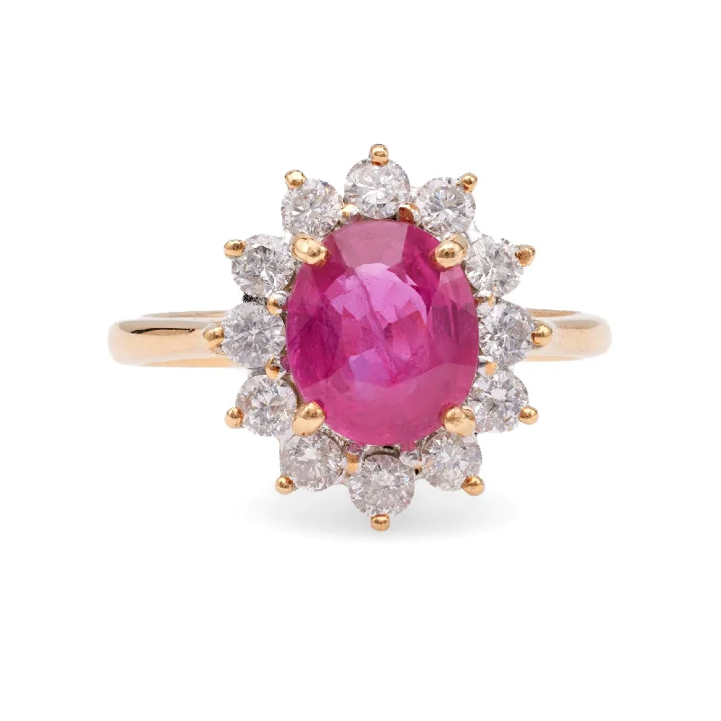 women's vintage style necklaces -2.04 Carat Ruby and Diamond 18k Yellow Gold Cluster Ring