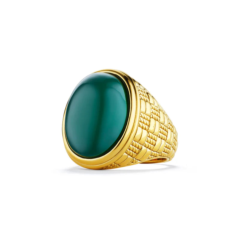 women's minimalist gold rings -Judith Ripka  Ocean Reef Green Calcedony Cabochon Ring