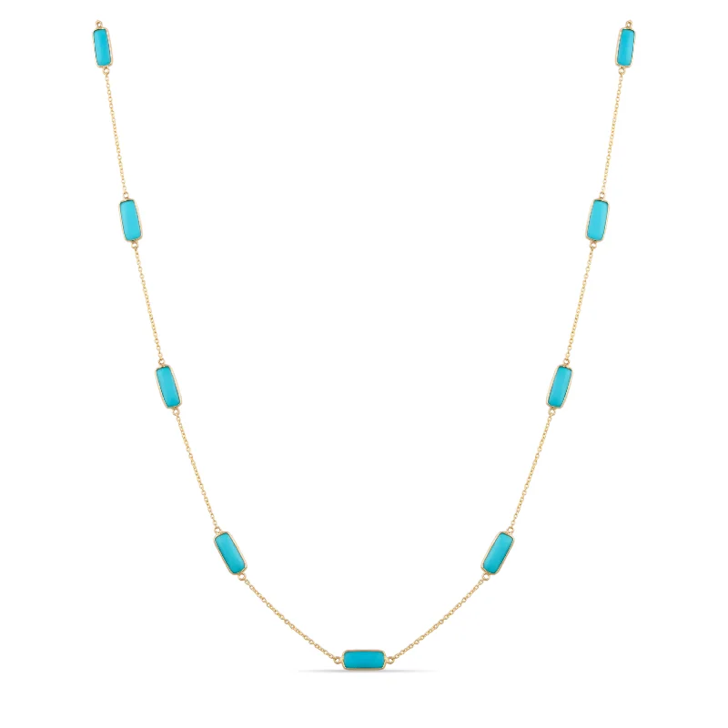 women's beach-themed necklaces -Turquoise Rectagnle Necklace In 18K Yellow Gold