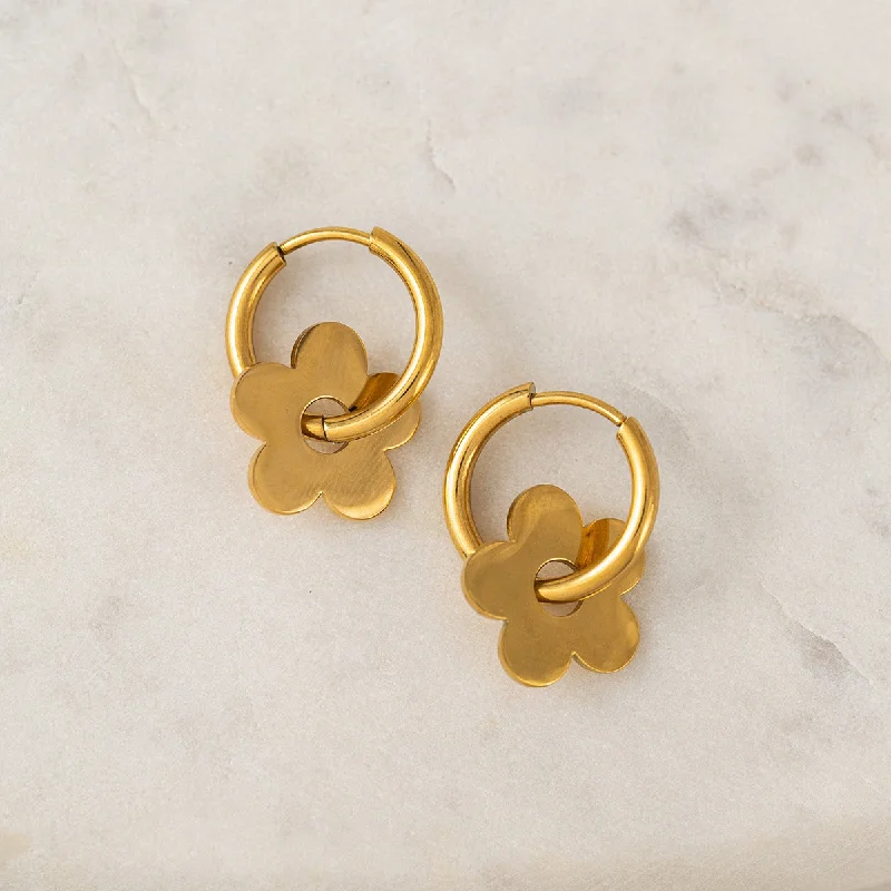 women's teardrop earrings -Gold Plated Petal Hoop Earrings