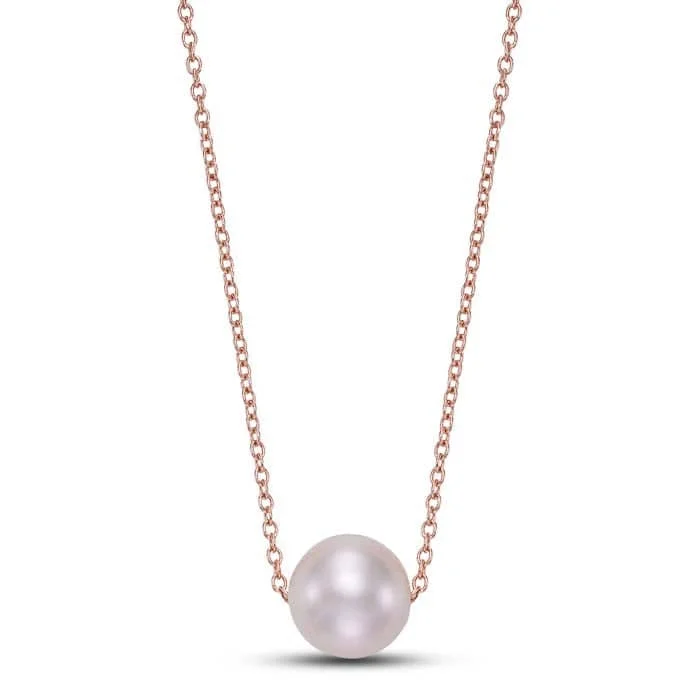 women's creative necklaces -Mastoloni 18" 7.5-8mm Pink Freshwater Cultured Pearl Floating Necklace in 14K Rose Gold