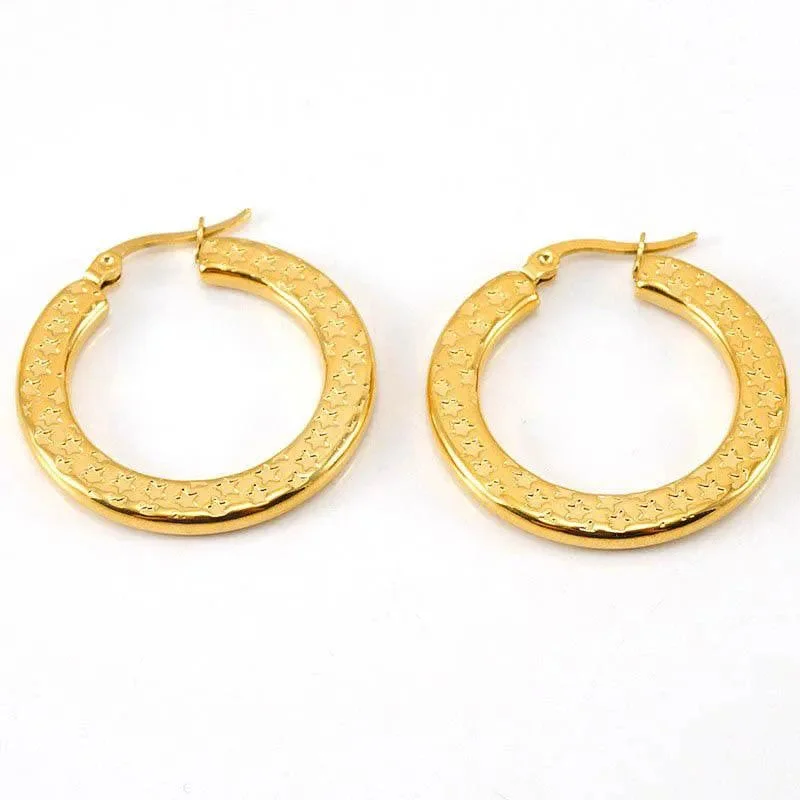 women's sterling silver hoop earrings -Elegant Star-Patterned Gold Hoop Earrings – Statement Accessory for Every Occasion