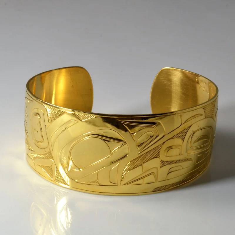 women's gemstone bracelets -22k Yellow Gold Indigenous Art Cuff | 6" |