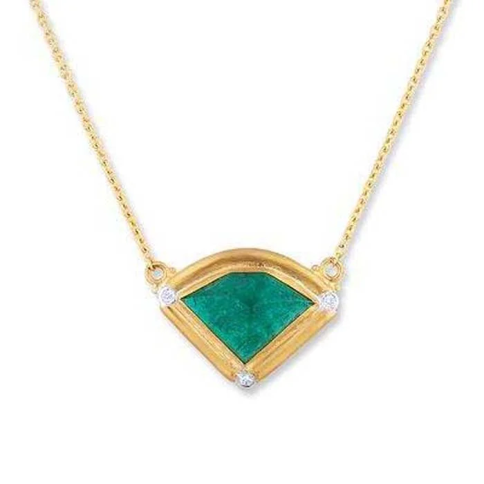 women's sterling silver necklaces -Lika Behar Sloane "Power Shield" Emerald and Diamond Pendant Necklace in 24K Yellow Gold