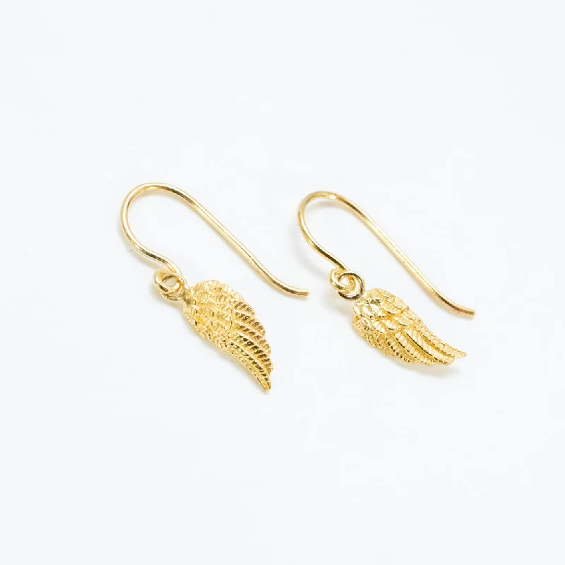 women's gold hoop earrings -Gold Vermeil Tiny Drop Wing Earrings