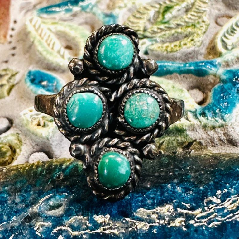 women's triple-stone rings -Vintage Navajo Sterling Silver & Turquoise 4 Stone Ring Size 7