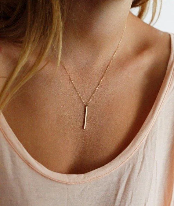 women's statement necklaces -Vertical Bar Necklace, Dainty Gold Chain