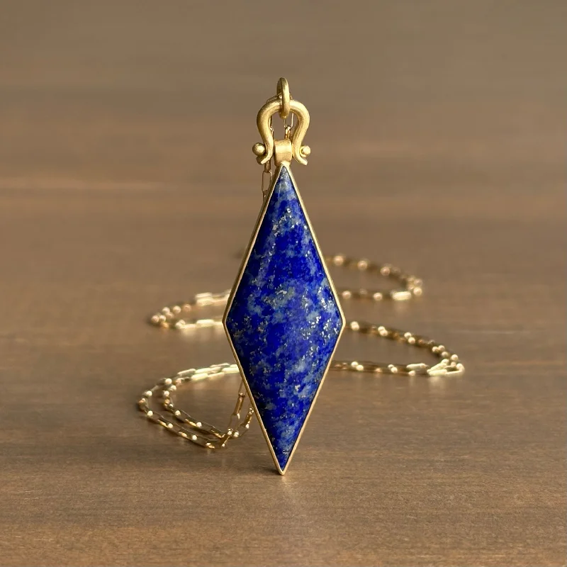 women's elegant gold necklaces -Lapis Rhombus Pendant with Lyre Bail