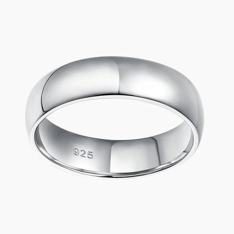 women's double band rings -6mm Sterling Silver Men's Pure Dome Wedding Ring