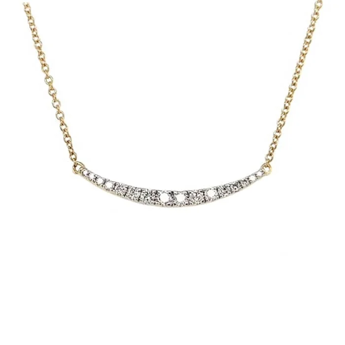 women's pearl necklaces -Mountz Collection Diamond Curved Bar Pendant Necklace in 14K Yellow Gold