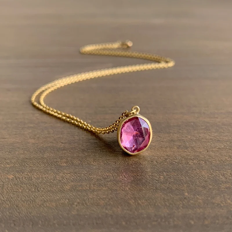 women's gold chain necklaces -Small Pink Tourmaline Necklace