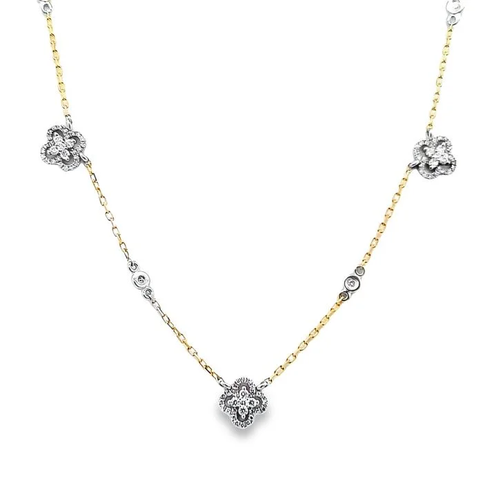 women's fashion necklaces -Mountz Collection Diamond Clover Necklace in 14K Yellow and White Gold