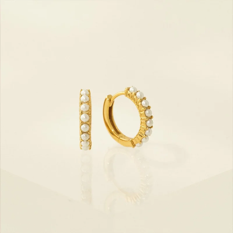 women's silver hoop earrings -Gold Vermeil 15mm Pearl Hoop Earrings