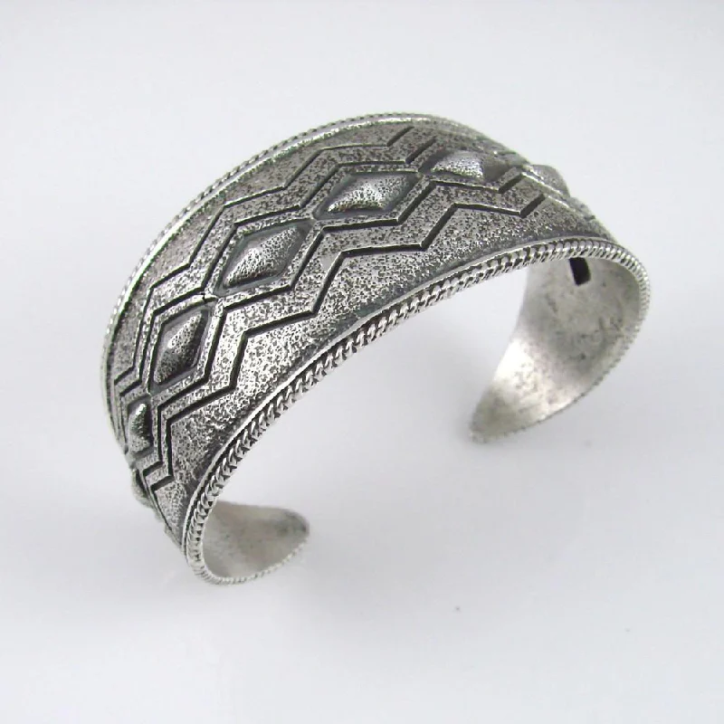 women's vintage bangles -Stamped Silver Cuff