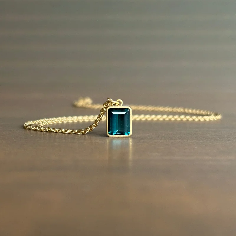 women's modern design necklaces -Emerald Cut Indicolite Tourmaline Pendant