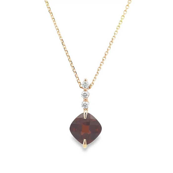 women's birthday gift necklaces -Mountz Collection Garnet and Diamond Pendant Necklace in 14K Yellow Gold