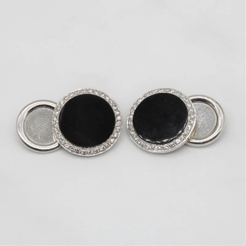 women's engraved bracelets -Black Onyx & Diamond Cufflinks | 0.50ctw |