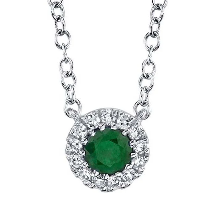 women's layered necklaces -Shy Creation Emerald and Diamond Pendant Necklace in 14K White Gold