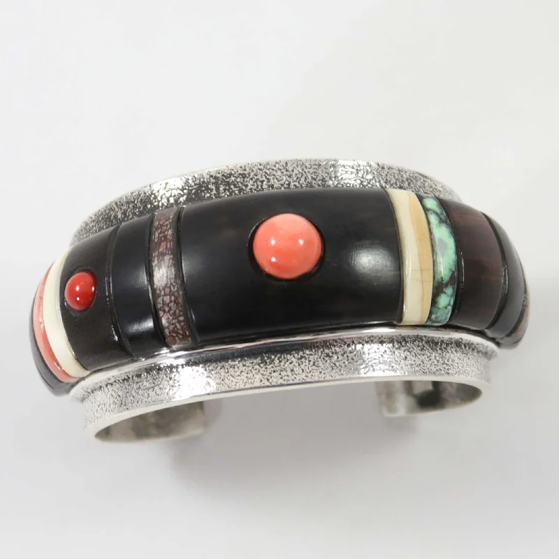 women's engraved cuff bracelets -Rounded Inlay Cuff