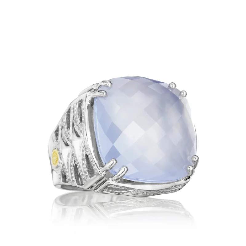 women's gemstone wedding rings -Tacori Bold Woven Crescent Calcedony Cocktail Ring