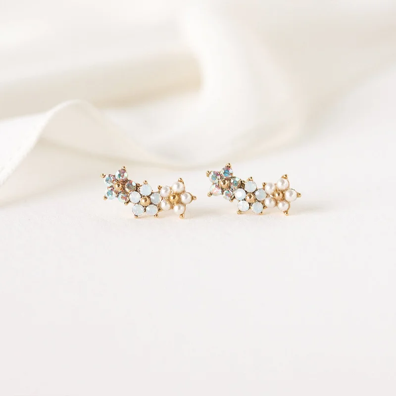 women's silver earrings -Gold Plated Floral Climber Earrings