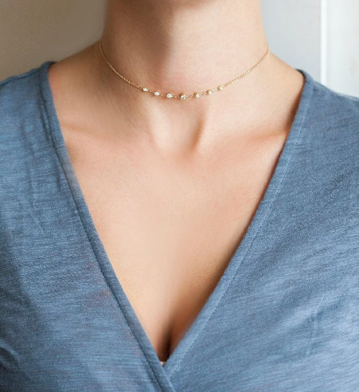 women's simple chain necklaces -Diamond Choker, Gold Choker Necklace