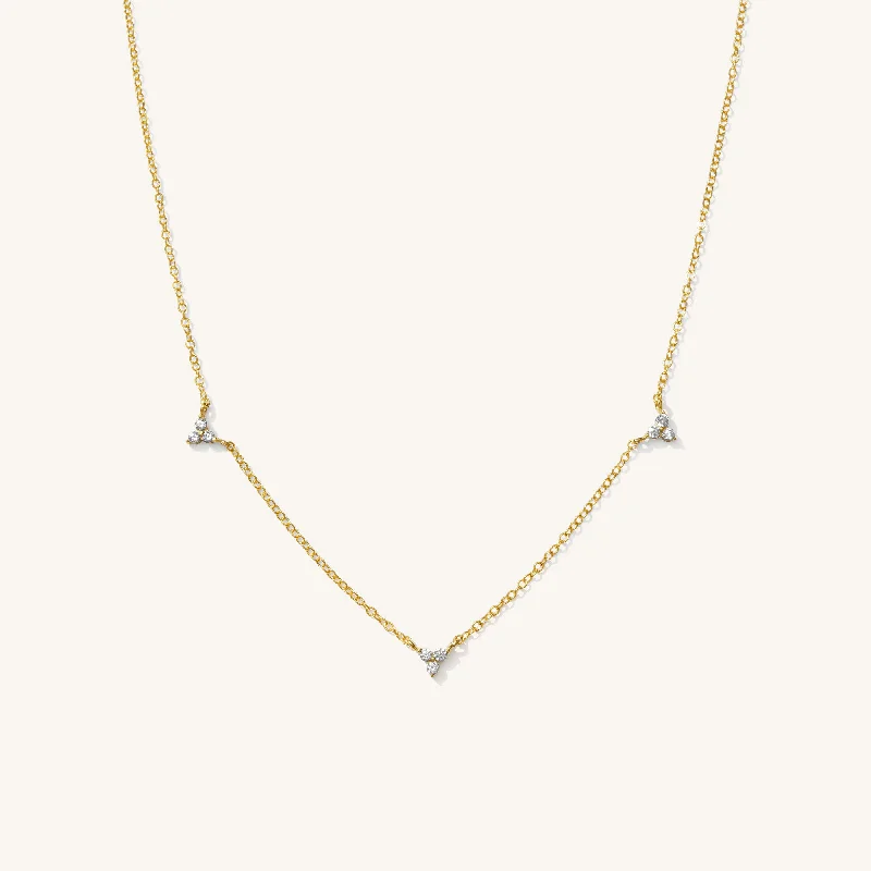 women's gemstone necklaces -Triple CZ Station Necklace